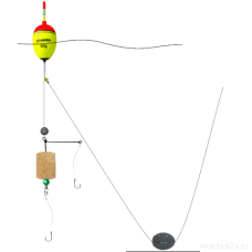 Монтаж на толстолобика №22: EVA-поплавок 80г с электронным светлячком, оснастка Г-образная, 2 крючка